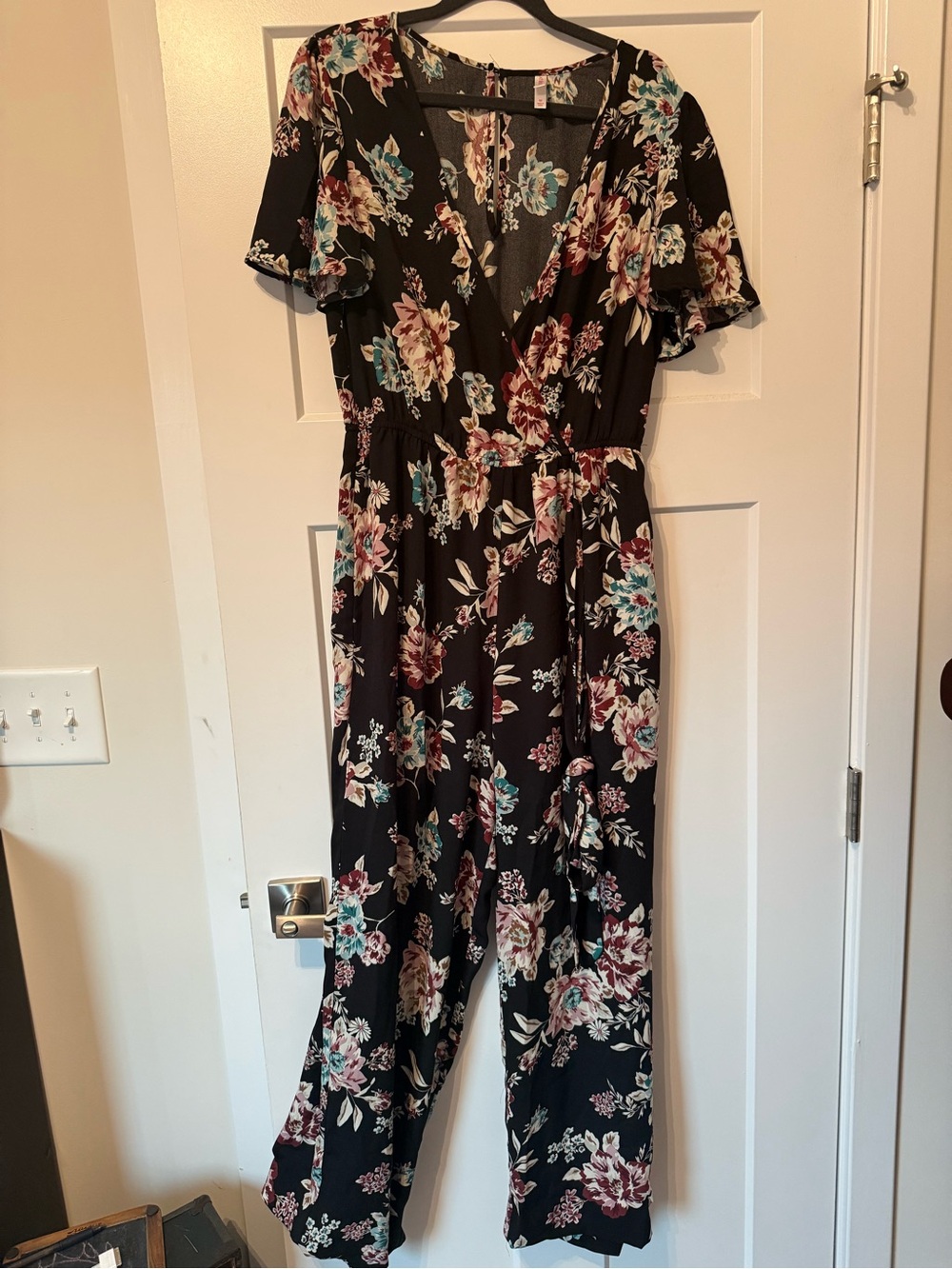 Xhilaration Black Floral Wrap-Front Jumpsuit